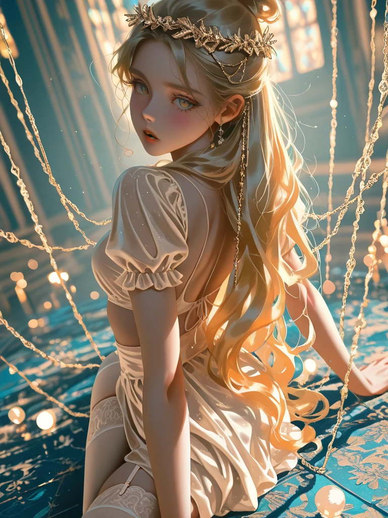 A woman with Margot Robbie&#39;s face, Bikini,highest quality, Very detailed, 1 girl, alone, Redhead, Long braided hair, Golden Eyes, bangs, Naked Women,Very small pointy breasts, 白いBikini水着, Looks lewd,, (bad: 1.2),Exposing breasts, Looking at the audience,Spread your legs, (Face to face: 1.3), (Dark Background, rock: 1.3), Full Shot, Crisp contrast, Beautiful fine details,,White panties,High heels,,,I can see your underwear,
