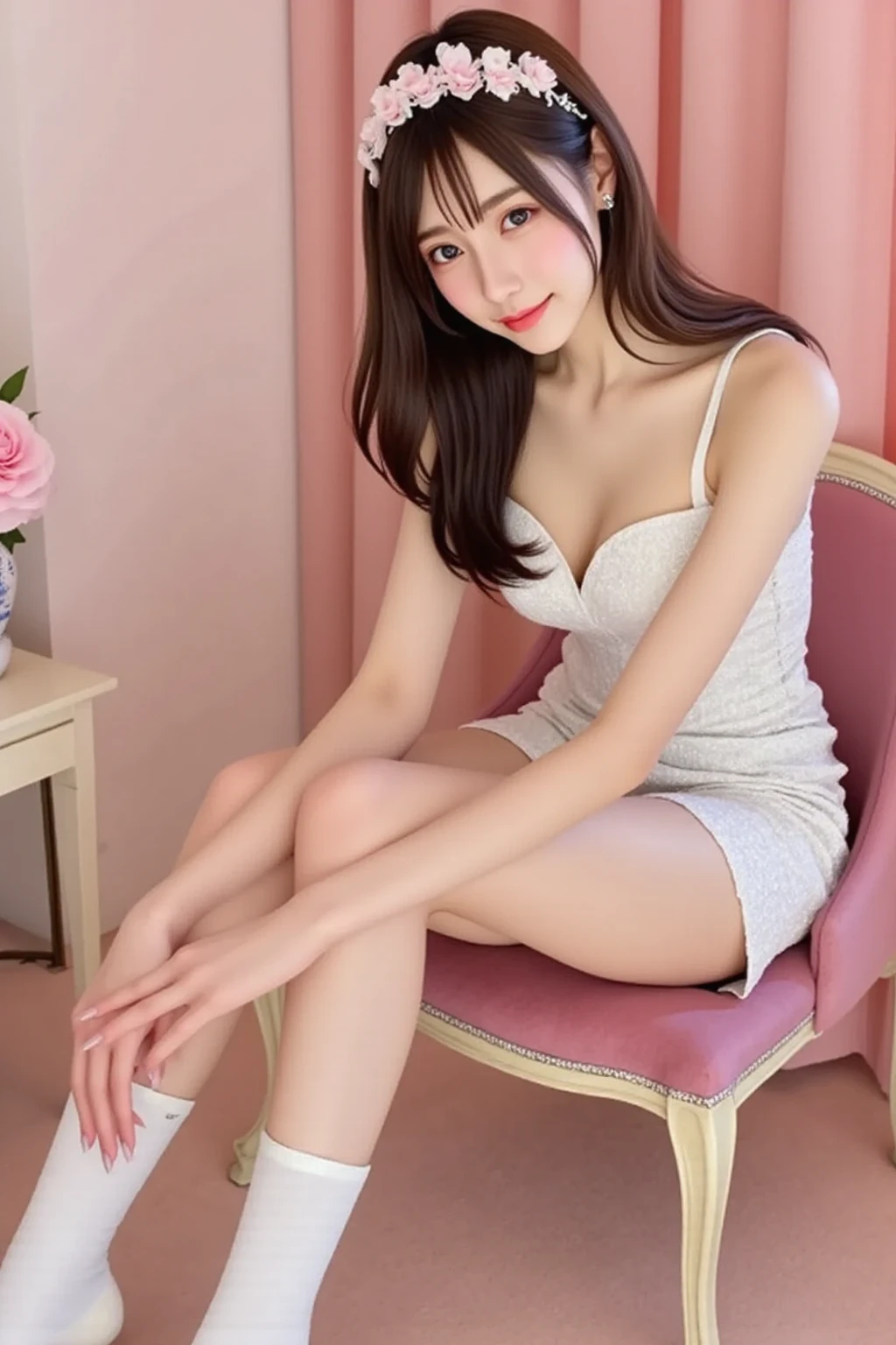 Highest quality、masterpiece、High sensitivity、High resolution、Detailed Description、Slender women、Hostess、Long fake nails、Color Contact Lenses、Smile and wink、Platform boots、