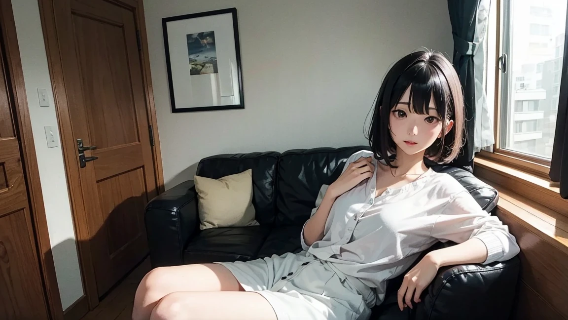 Ultra HD、super high quality、masterpiece、detailed、8K、The place is your room、A high school girl in her room１Person sitting and listening to music on headphones、Studying at a desk、15-year-old high school girl、The high school girl is Russian and has long black hair.、Has blue eyes、She has a flower tattoo and a glamorous figure.、The clothes she&#39;s wearing are a camisole and a miniskirt、Knee-high、Pretty sexy、Lo-Fi images,