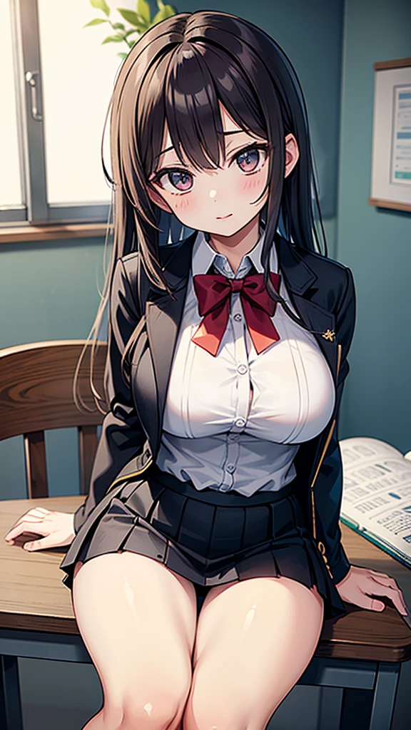 (((Spread your legs、Exposing the breasts、topless))、(((Shiny underwear、Accentuate your breasts、topless)))、Highest quality, 8k, masterpiece :1.3)), whole body, Sharp focus :One Girl,Shiny skin,Sexy pose,Highest quality,Tabletop,shape,Very delicate and beautiful,Hmph,8k壁紙,wonderful,In detail,Official Art,Very detailedなティッカーUnity 8k壁紙,Incredibly ridiculous,Large file size,Very detailedな,High resolution,Very detailed,Beautiful detailed girl,Realistic,X-ray,The queue is full,(((Uniform Blazer、mini skirt))、(((Big Breasts、Black long hair、topless)))、(((School、classroom)))、, ((Long black hair、))、exy pose、Cleavage、Hairstyle: Long hair、Two hands、Ryuka Shimizudani