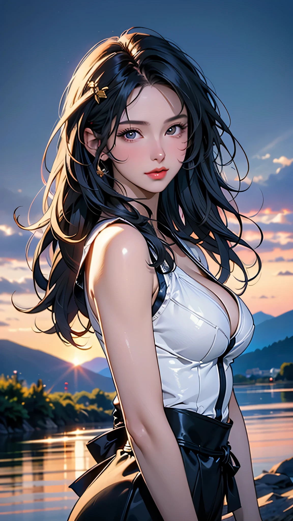(8K、Live shooting、highest quality、Masseter muscle part:1.2)、super detailed、super resolution、(realistic、real photos:1.37)、Portrait、High-definition RAW color photo、professional photography、hvery detailed and beautiful、very detailed、8K wallpaper、amazing details、huge file size、official art、Hvery detailed CG Unity 8K wallpapers、hvery detailed beautiful girl、very detailedな顔、very detailedな目、very detailedな肌、very detailedな指、hvery detailed nose、Very detailed、perfect anatomy、detailed background、Detailed service、((1people々girl and strong man1people))、(20:1.2)、20th generation、pretty girl、realistic body、、white skin、glowing skin、Because I'm slender、black haired、((straight and short hair))、((shaggy hair))、(messy bangs: 1.4)、cute face、real-looking face、delicate eyes、Drooping eyes、((by the pool))、((A man and a woman soaking in the pool up to their waists))、(((The man hugged the woman from behind and grabbed her breasts.)))、((white and black pattern bikini))、(((The woman's breasts are exposed)))、((full nude))、((she has her arms crossed behind her head.))、((woman'hands are delicate and beautiful))、((standing posture))、((sexy bose))、((thin pubic hair))、Ear Nipple Ring、necklace、cowboy shot、((Landscape))、contrapo、dynamic lighting、((Firm D cup))、((big breasts))、((cleavage))、((small and beautiful pink areola,,,,,,,,,,,,,,,,))、((look behind you))、((Expression of closing your eyes and yawning loudly))、