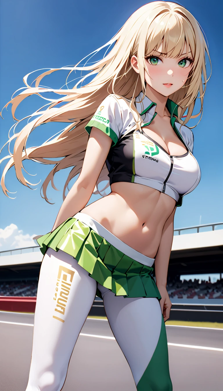 1girl, brown blond hair, green eyes, olimpic gym, dance absurdres, high res, ultrasharp, 8K, masterpiece, looking at viewer