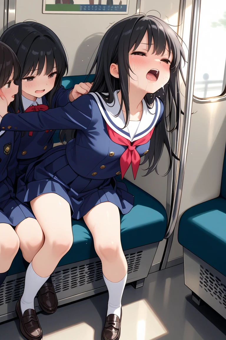 {{(((Ultra detailed, ultra high definition, 64k, masterpiece, highest quality, beautiful eyes in every detail, highly detailed eyes and face, sexual bullying, girl-on-girl sex, anal pussy, cum, love juice, pissing , sweating, lesbian rape, anal sex, close contact between girls, one girl inserts a super large vibrator into another girl's anus, rape eyes, ))))}}, profile, two girls, anal juice, Climax, love juice, urination, sweaty, (loli: 1.2), (small: 1.25), (baby face: 1.2), (short hands: 1.2), droopy eyes, NSFW, white blazer, super miniskirt. on the train
, small breasts, female, 7 years old}, medium length, clear red eyes, big eyes, crying face, wearing a ribbon, drooling),