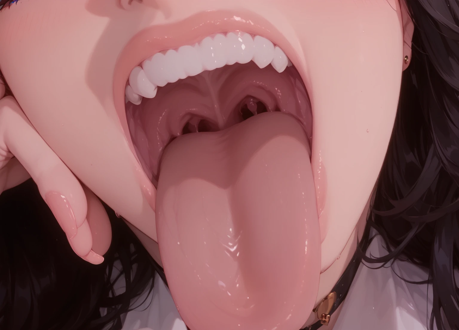 Hynata Hyuga swallowing erect penis, holding with two hands, naked body 