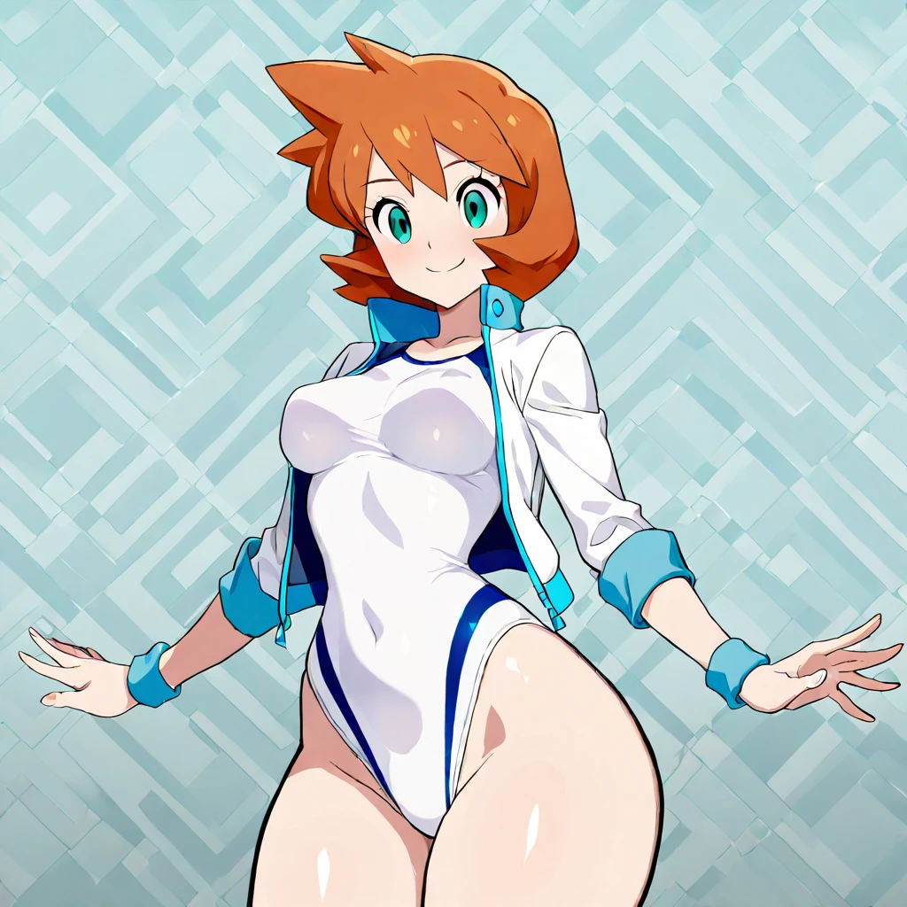 score_9, score_8_up, score_7_up, perfect face, perfect eyes, 1 girl, medium breast, blunt bangs, twintail hairstyle, smug face, hands on hips, latex clothes, thigh highs, exposed shoulders, in a room