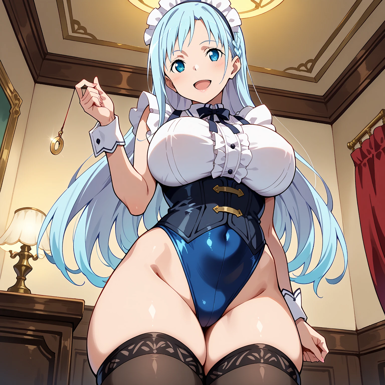 bottom_view upskirt photo_from_bottom,blue hair,blue eyes
