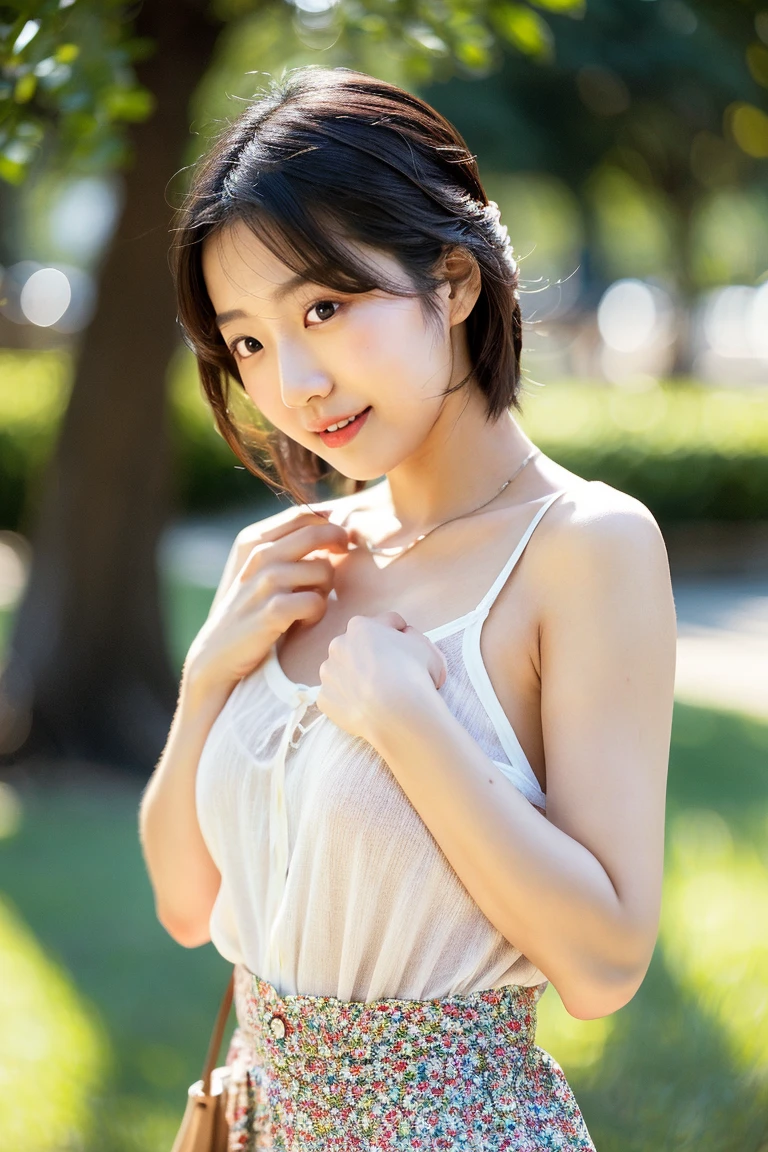 8K, RAW Photo, Best Quality, Masterpiece, Realistic, PhotoRealistic, Extremely Detailed 8K Wallpaper, (Beautifully Detailed Eyes), Finely Detailed Face, 
 BREAK 
High-Key Lighting:1.2, Professional Lighting, 
 BREAK 
Outside, 
nagashi_soumen, 1 Lady is Eating Somen Noodles:1.4, (Using Chopsticks), 
Somen Noodles are Flowing Down Slide with Running Water:1.6, 
Slide is Made of Bamboo, Thin Noodles, 
 BREAK 
Perfectly Anatomically Correct:1.2, 5 Beautiful Finger:1.2, 
 BREAK 
1 Lady, 20-Year-Old, Very Short Hair Bun:1.4, Japanese, Wide-Set Eyes, (Water Eye), (Very White Skinned), Blush, Embarrassed, 
(Captivating Eye Reflections), Upturned Eyes, 
(Side Glancing Viewer:1.1, Eyes Widen:1.1), 
Brown Hair, Very Delicious:1.2, Smiling:1.2, 
Wearing Marc Jacobs Off Shoulder Top + Marc Jacobs Short Shorts, 
[Cleavage], 
 BREAK 
SFW:1.0, Non-Nipples:1.0, 
 BREAK 
((Soft Saturation, Soft Contrast)), Eye Focus, Bokeh:1.4