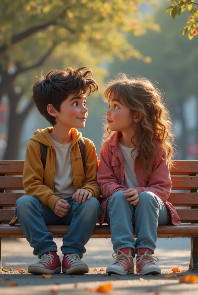 Confused young man and woman sitting on a bench in front of a mural (colorful) backwards