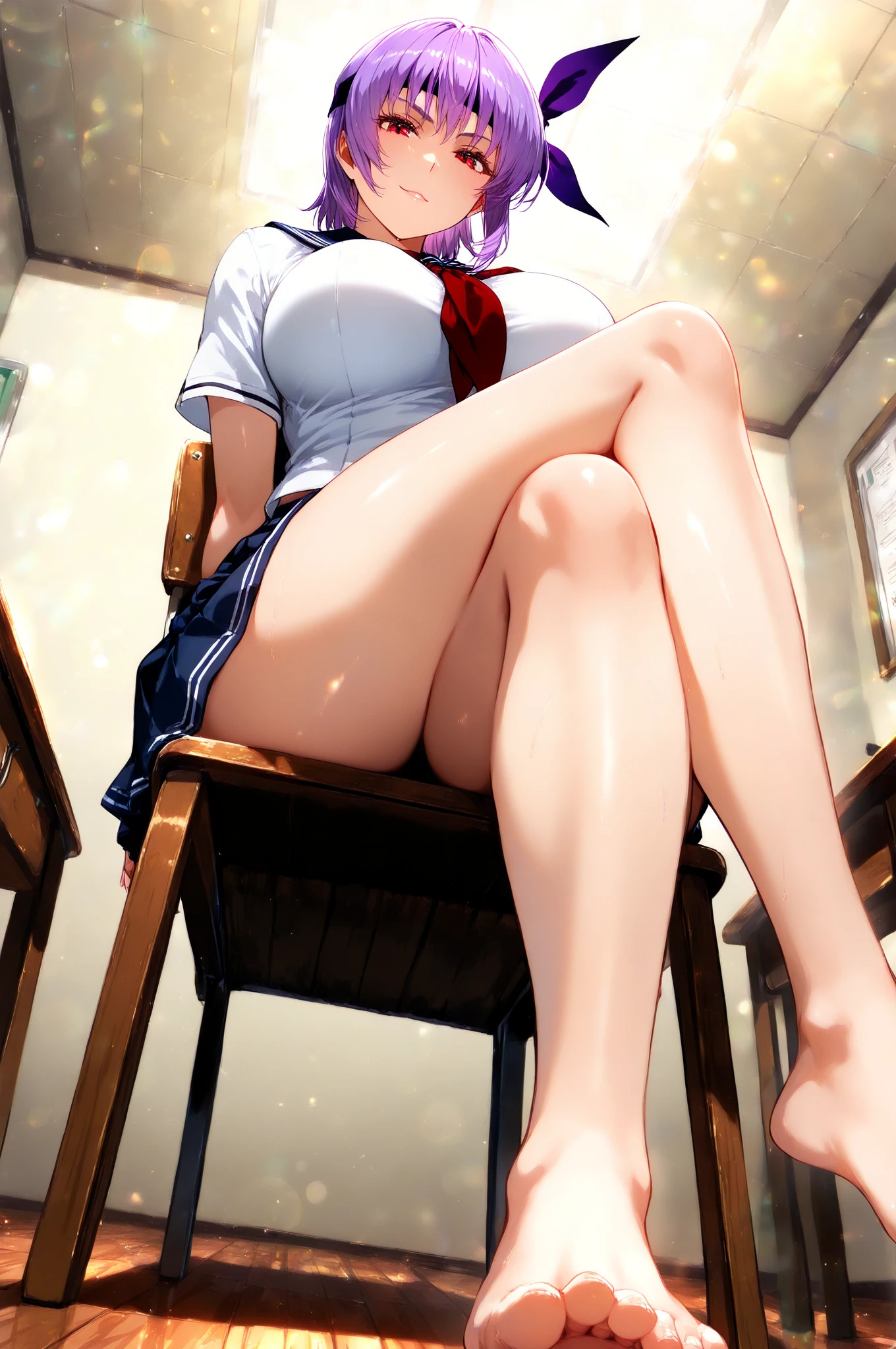 (Very detailed,Highest quality,16K,High resolution,masterpiece:1.2),(Perfect Legs,Correct toe position),(Realistic,photoRealistic,photo-Realistic:1.37),One Woman, Nobara Kugisaki,Blue Skirt,turtleneck,Blue jacket,Crop top overhang,


Beautifully detailed sweat glands,Smooth skin texture,Carefully drawn,Beautiful Eyes,

Black Stockings,No shoes,(humidity:1.2), Lively expressions, (Beautiful Skin),(Big Breasts),Sticky with sweat,In a dynamic pose,((Showing off the soles of your feet)),Sitting at a desk,((Steam is coming out of the soles of the feet)),Low angle from the foot,

jujutsu kaisen,indoor,classroom,