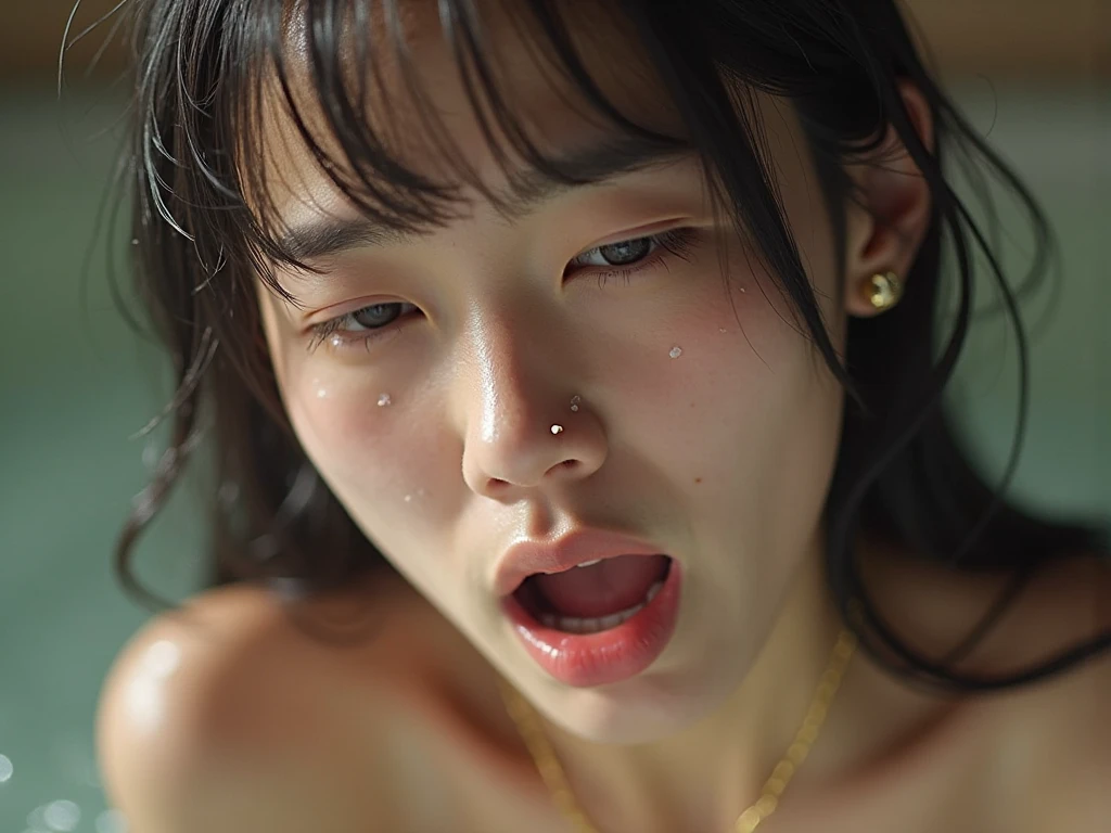 It is surrounded by viscous liquid and is lifted by penis, vagina fuck by monster penis, doggy style pose, seductive pose, seductive face, playing penis, nsfw, cum, sweating, detailed sweating, wet, sexy, sperm on face, sperm on mouth, wet face, sperm everywhere, perfect body, masterpiece, ultra masterpiece, thin body, small breast, beautiful, close up, wearing dress, close up, blowjob, sperm, cum, long hair,