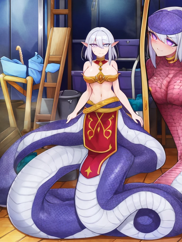 Close up of anime monster Girl, monster Girl, white coat, anime character. full body art, Lovecraft&#39;s secretary from another world, hot reptilian humanoid woman, monster Girl, Lucio as a woman