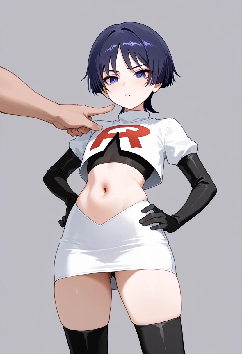 source_anime, rating_explicit, score_9, score_8_up, score_7_up, black_hair, goth, gothic, short_hair, looking at viewer, crop top, skirt, thighhighs, black clotges, goth girl, ikuchan, 2boys, mmf, standing side by side, faceless male, ), muscular male, ((size difference)), clothed, gyaru fashion, breast grab, cuckold pov, ((netorare)), ntr, cuck, cuckolding, ((light skinned male)), ((cuck))
