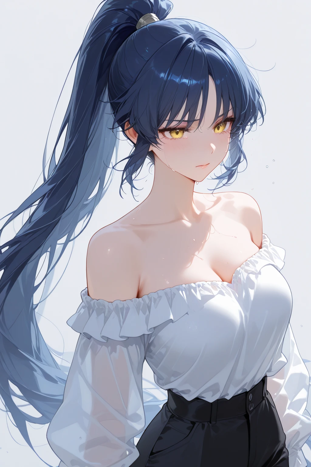1 beautiful woman, fair skin, long braided dark blue hair, ((blue eyes, detailed eyes:1.2)), medium breasts, wearing translucent white toga, sleeveless, sideboob, elegant, sensual, (masterpiece, top quality, best quality, official art, beautiful and aesthetic:1.2), extreme detailed, colorful, highest detailed, unreal engine 5, 8k