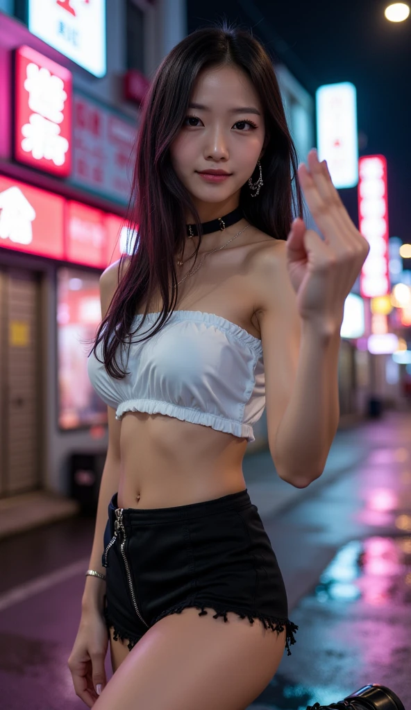 (Realisticな, photo-Realisticな:1.37),(8k, RAW Photos, Highest quality, masterpiece:1.2), Ultra-detailed, 超High resolution, Kodak Vision Color, Filmed with an Arricam LT camera,Highest quality, Lively, 8k, High resolution, 1 female, Japanese、Escape, (Professional Lighting), (Portraiture:0.6), Black Hair, (Long Hair),22 years old、(masterpiece), (Very complicated:1.3), (Realistic), ((Short Undercut , Upper Body, compensate:1.3, Upper Bodyは裸、Grab your chest with both hands、Cover your chest with your hands、A grin、smile、Leather mini skirt, Skyscraper rooftop、in the middle of a fight、Abandoned Building、Fighting with a Japanese sword、Outdoor, ((Cyberpunk Street)), Professional photos, Sharp focus, dramatic, Cinema Lighting, Volumetrics dtx, (Film Grain, Blurred Background, Blurred foreground, Bokeh, Depth of written boundary), 8k