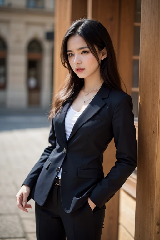 Super detailed、Japanese、charming beauty、seductive adult woman、Beautiful woman、sharp eyes、cool girl、wavy hair、flowing bangs、suit、Jacket、blouse、Tight Skirt、pantyhose、beautiful feet、evilの幹部、evil depravity、brainwashing、Mind control、lipstick、grin、evilな表情、evil、empty eyes、evil、night walk、vampire、Succubus、vampire、random sexy pose