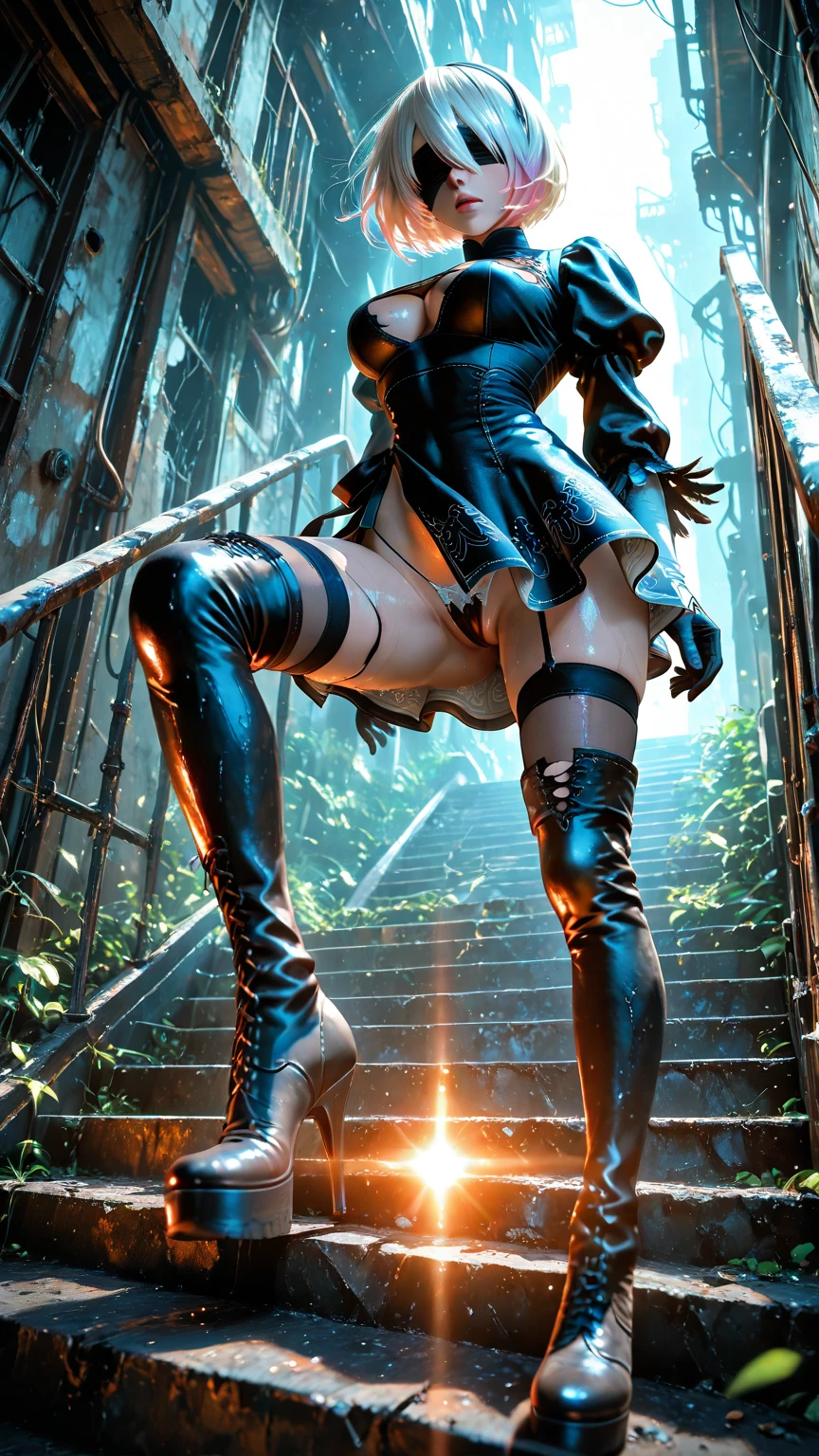 Shizuka from "queen's blade", (squatting with legs open to pee her pants on the side of the road:1.4), (open legs squat, peeing:1.25),look of relief and arousal on her face, full body portrait, 8k, masterpiece, detailed, physically-based rendering, vivid colors, dramatic lighting, intricate details, detailed face, beautiful eyes, beautiful lips, (correct anatomy:1.3), human anatomy 