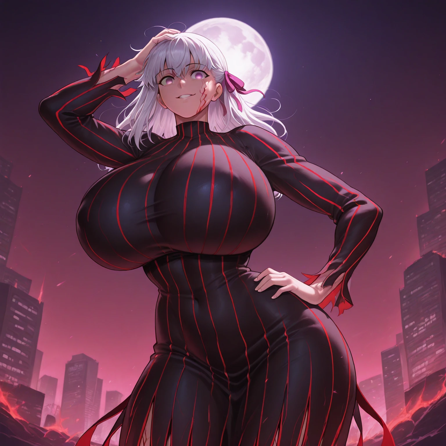 art by kipteitei, 1girl, white hair, mei mei from the anime jujutsu kaisen, big plump belly, huge belly,pretty face, nose, lips, beautiful eyes, (best quality, masterpiece, 4k, sharp focus), professional photograph, sharp focus, dramatic, award winning, cinematic lighting, octane render, unreal engine, volumetrics dtx,