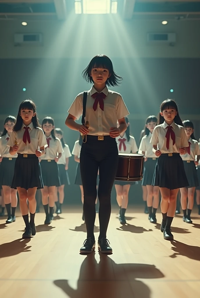 The black-emitted girl was wearing a plain skirt and holding a sword in the air --auto