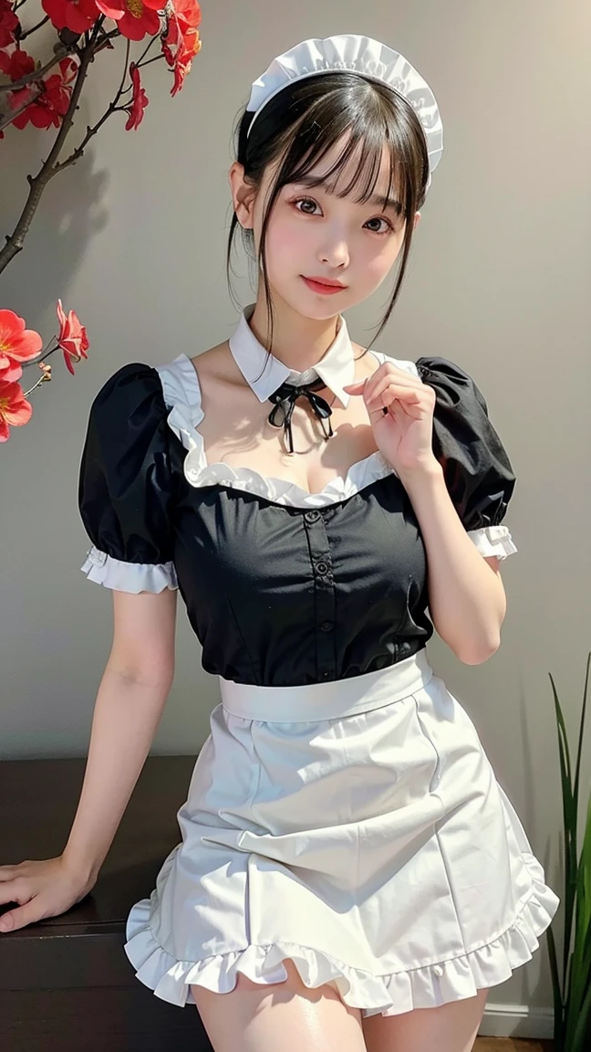 masterpiece, The best quality, Ultra-high resolution, High detail photo, Unity 8K Wallpaper, Extremely detailed CG:1.2), depth of field, bokeh, (RAW photo:1.realistic photography:1.4), (1girl:1.5), young, physically based representation, beautiful, (Finely detailed face:1.4, detailed clothing), (detailed:1.4) named (Eimi Fukada:1.1) BREAK Cara hermosa, depth of field, Add layer, hyperrealistic, 27 years old, perfect body model, perfect breasts, 175cm tall, pose sexy, full body, Whole body, Model Body Type, BREAK (extreme skin details:1.1), skin details, (maid attire, black pantyhose, high heels, maid:1.3), double eyelid BREAK smile, seductive pose, standing, standing inside, standing on the inside, Santorini house, indoor, Mediterranean style, (kitchen:1.3), (close up:1.3), french braids