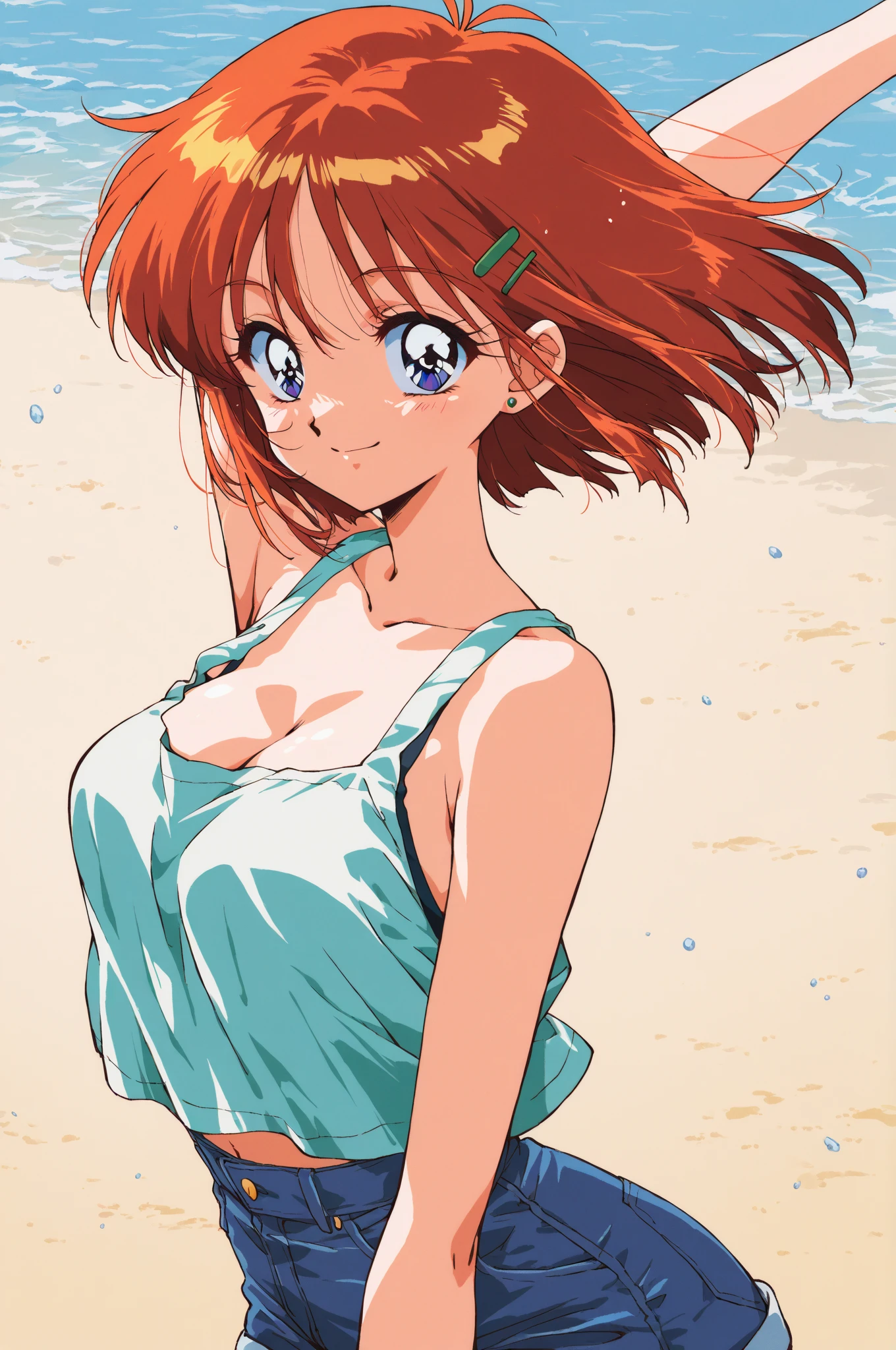 <lora:urushi_satoV7:1> (urushisato:1.2), a young beautiful woman, best quality,(ultra high res), (photorealistic:1.4), bikini top,short hair, lowleg,smile,face forward,on the beach,beautiful detailed sky, beautiful detailed water,cloud,