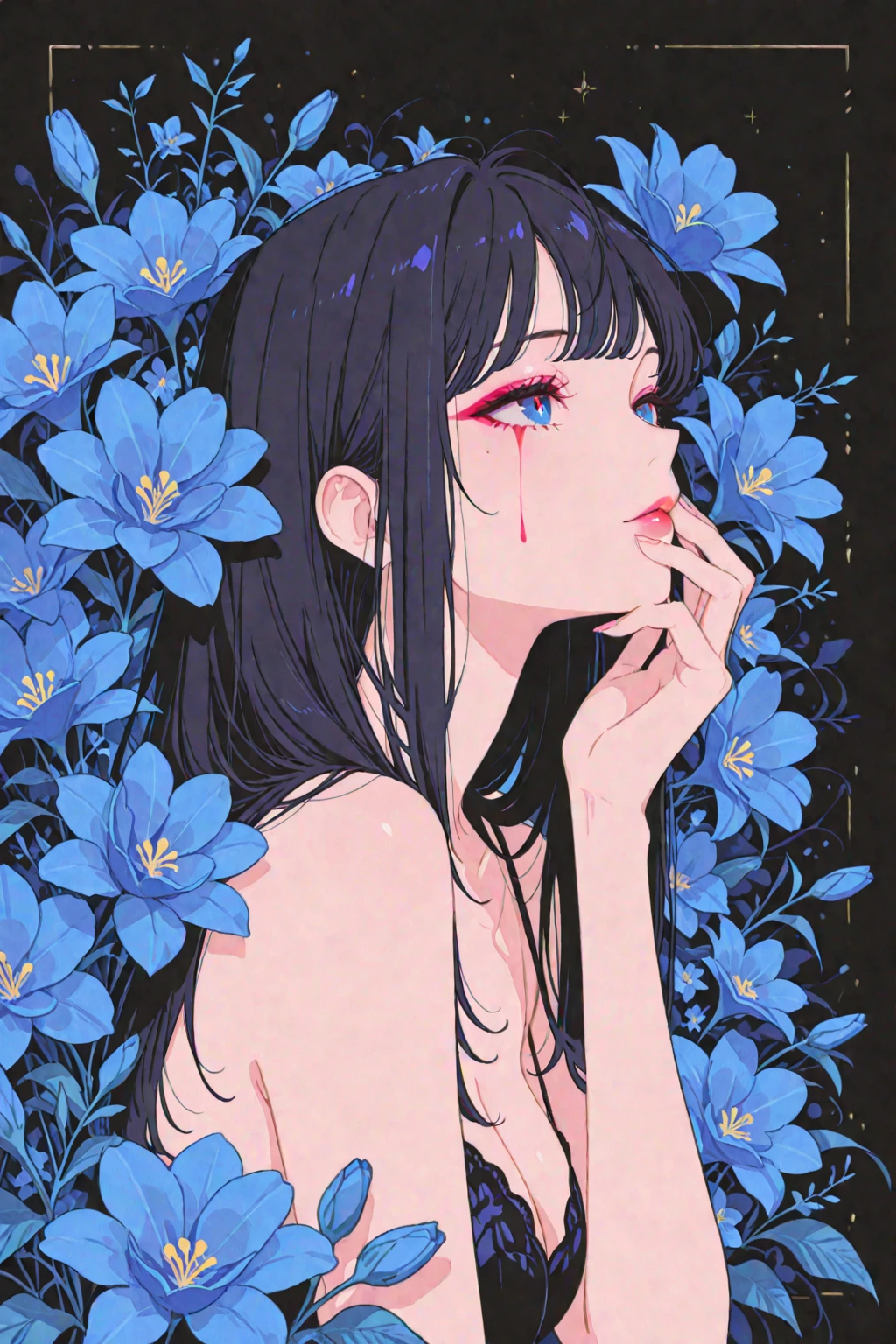 tarot card, chiaroscuro technique on sensual illustration of an queen of cup, Piercing Gaze, vintage queen, eerie, matte painting, by Hannah Dale, by Harumi Hironaka, extremely soft colors, hint of navy, highly detailed, digital artwork, high contrast, dramatic, refined, tonal, highest quality,anatomy correct,ultra-wide-angle,depth of fields, In the background, paint a panorama of coral reefs, swaying sea plants, and exotic marine life, creating a vibrant tapestry of color and movement that surrounds the mermaid in her watery domain.