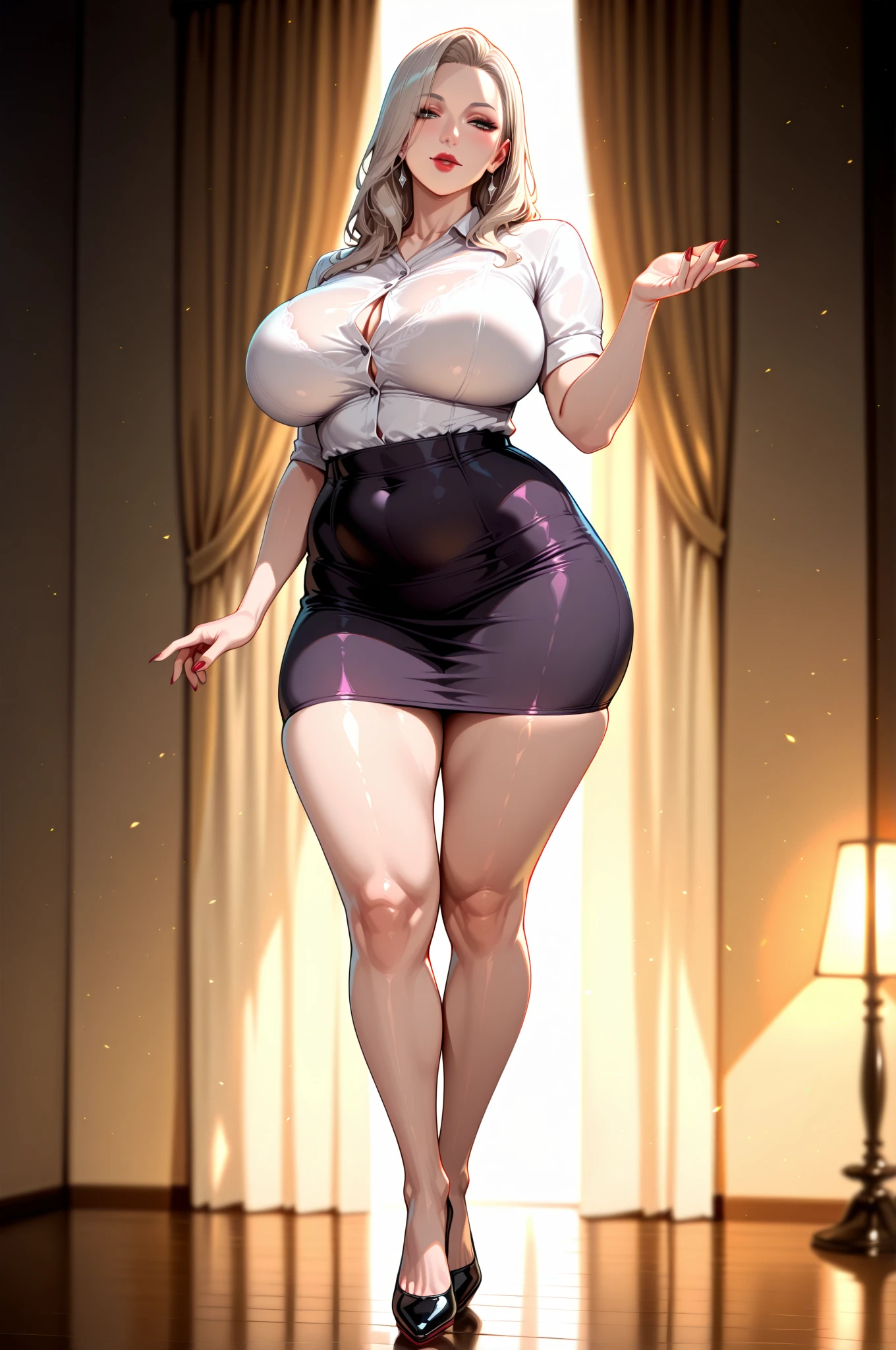 Sexy bbw woman standing in the center of the stage and posing full body