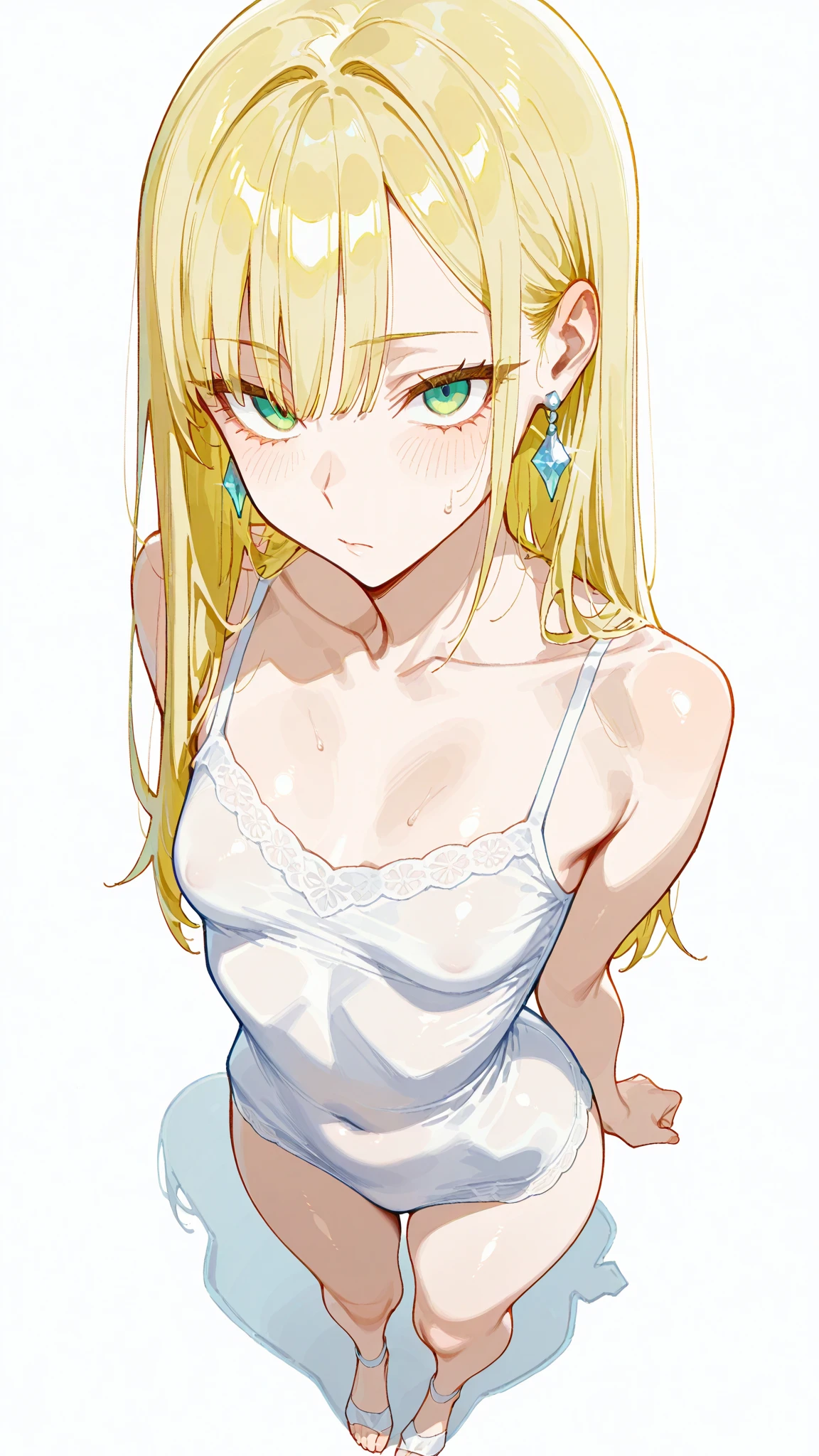 (masterpiece:1.5、Photorealistic:1.4,High Saturation:1.4、high resolution:1.4)、,(spot light:1.2、Exquisite beautiful eye:1.5,)、(from above:1.2:1.2)、
(kind eyes、tareme:1.4),()、(Cute Face、Eyes in Love:1.4)、(blonde hair:1.5)、(middle hair:1.5),(sidelock :1.6),(blunt bangs:1.3),(1 girl)、(blue eyes:1.2)、(upper body:1.5)、(sleepy:1.5),()、(Lie down in bed:1.3)、(head tilt) ,(closed eyes),(flat chest),(),(white lace bra:1.5),(Tie your hair together:1.5,),(A room full of plants:1.5)、()、()、Slim Body(),Shiny Hair、girl、