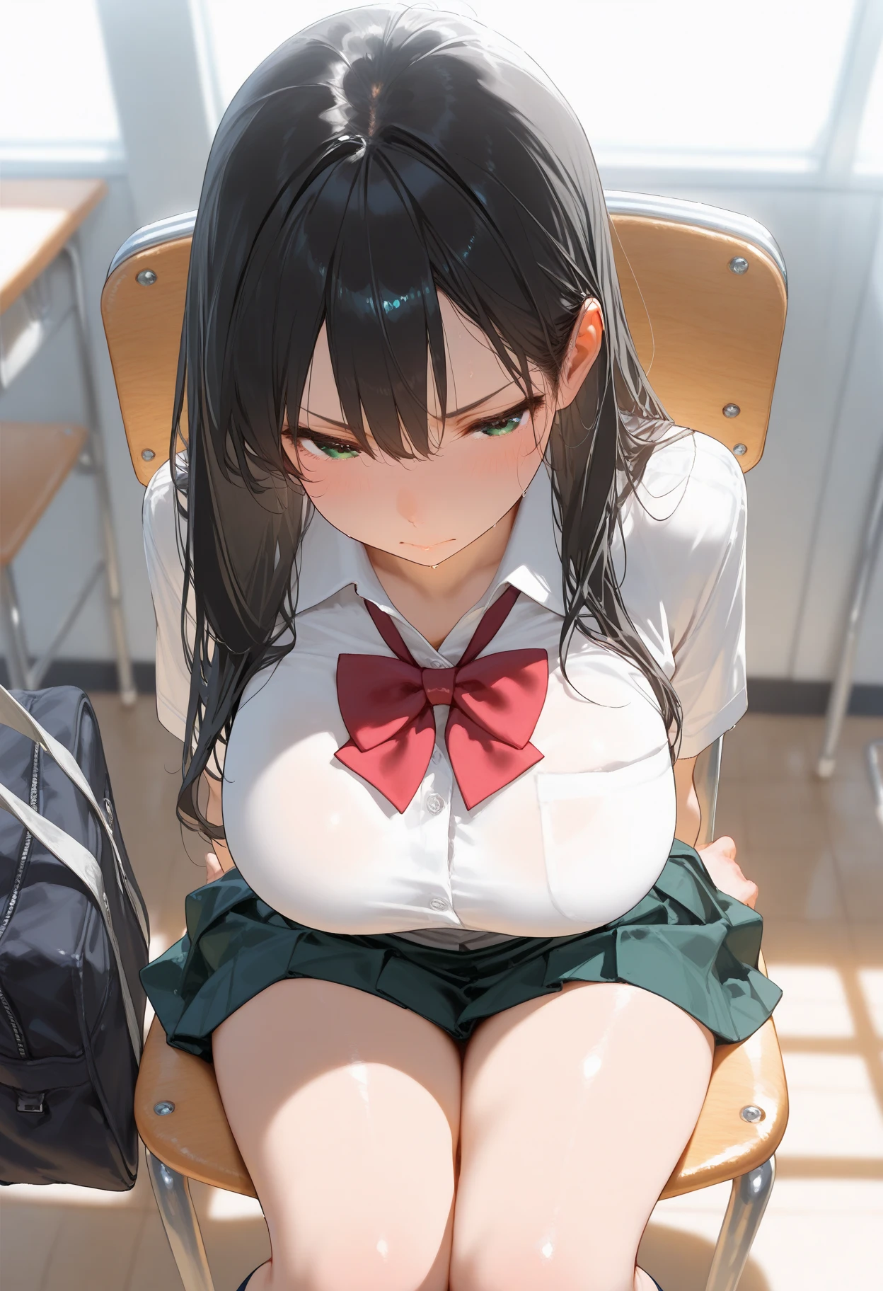 Molester,student,Big Breasts,Bare Chest,Black Hair,Spread your legs,No eye highlights,With skirt,Knee socks、Ahegao、Held down,Sweat,Face of despair,A man rubs her chest,semi-long,The man inserts his penis from the front.,tears,train,Black underwear,Through clenched teeth