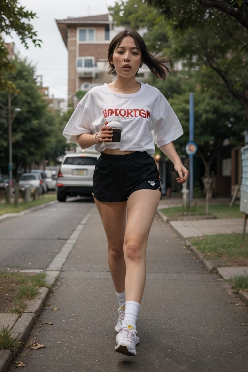 A girl,With a baseball cap,Underwear Rain,Walk on the bridge,Back