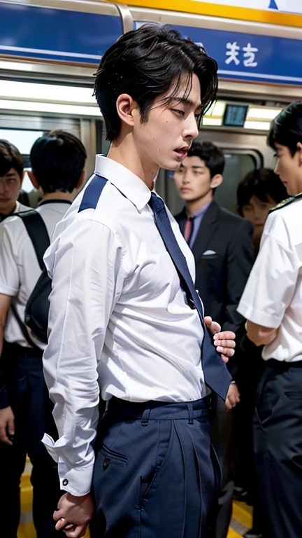 2boy、Handsome Men、Japanese male, 15 years old、Completely naked、Full nudity、erection、Huge penis、Highest quality、Realistic、beautiful、巨大なerection、Surrounded by elderly men、darkness、Sad look、erection、Inside the office、Surrounded by old men in suits