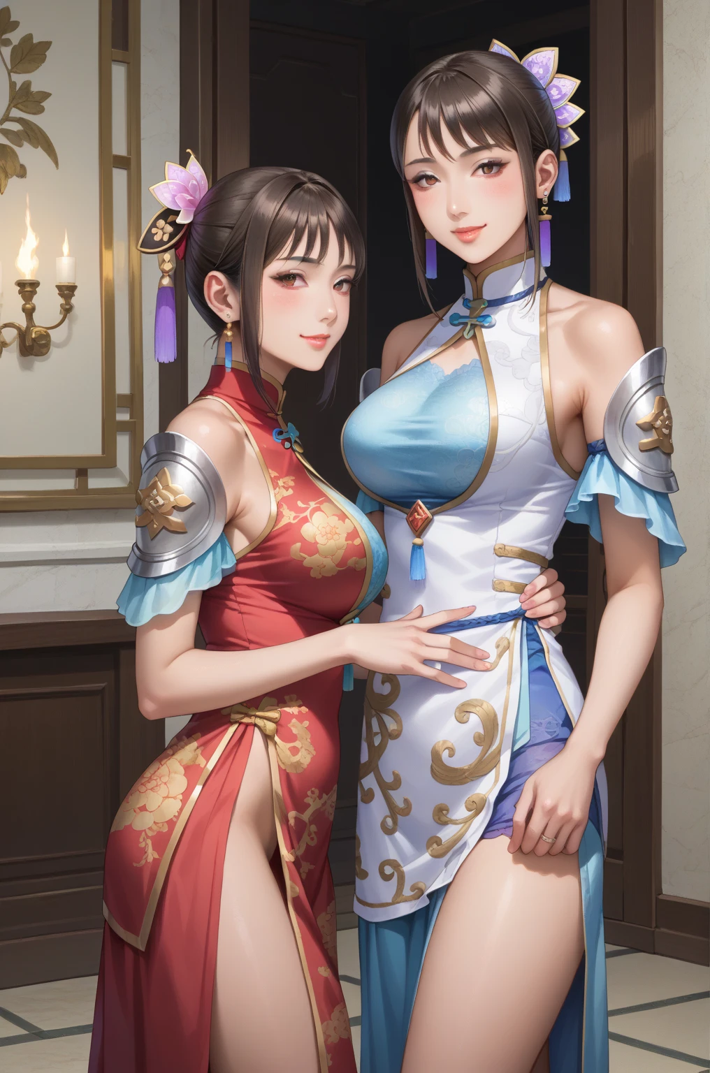 Highly detailed CG unit 8k wallpaper, masterpiece, High resolution, highest quality, highest quality real texture skin, Super Real, Digital Painting, Best image quality, 最High resolution, 8k, (((1 girl))), Very beautiful teenager, ((Highly detailed eyes and face)), Beautiful eyes in every detail, (Full Body Shot), (bare shoulders, china dress, chinese clothes, short dress, cleavage cutout, sideboob, thighs, chinese style embroidery, ), gigantic breasts, sagging breasts, disproportionate breasts, huge breasts, sagging breasts, curvy, 