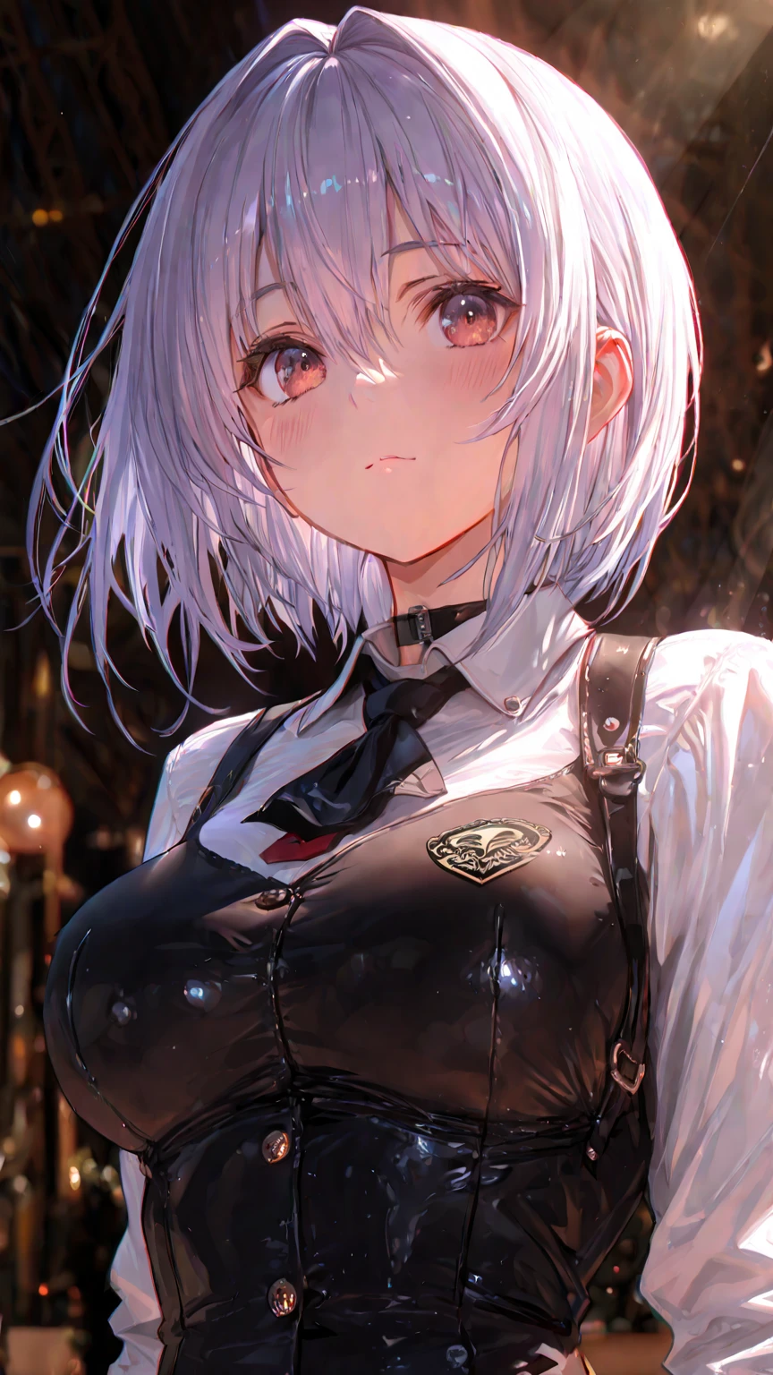 ((The costume is silver:1.5)), sexly, アニメ, sexly, ((the costume is made of metal:1.5)), ((京都アニメーションスタイル:1.5)), Ultra-precision, masterpiece, Very very beautiful, Princess's Face, ((One woman:1.5)), (((alone:1.5))), (((Pink Hair:1.5))), ((Bobcut 1.5)), BREAK, ((Iris)), short hair, ((Straight hair)), BREAK, short hair, taimanin suit, leotard, fishing net, arm guard, Thigh-high boots, BREAK, Professional Lighting, (Age 25), Tight waist, Shiny skin, ((Oily skin)), Glowing Skin, View your viewers, Cowboy Shot, Dynamic pose, ((Looking at the camera)), Inside the room, sexly, smile, Open your mouth a little, ((cute)), Ultra-fine eyes, Ultra-fine face, ((Thin lips:1.5)), sexly, ((Droopy eyes)), ((Medium Breasts:1.5)), smile, sexly, ((Portrait:1.5)), face, ((fold your hands behind your back:1.5)), positive image, sexly, Looking into the camera, sexly, standing, ((silver mini skirt:1.5)),((The costume is silver:1)), (Frontal image),(((Age 25))),(Adult women),