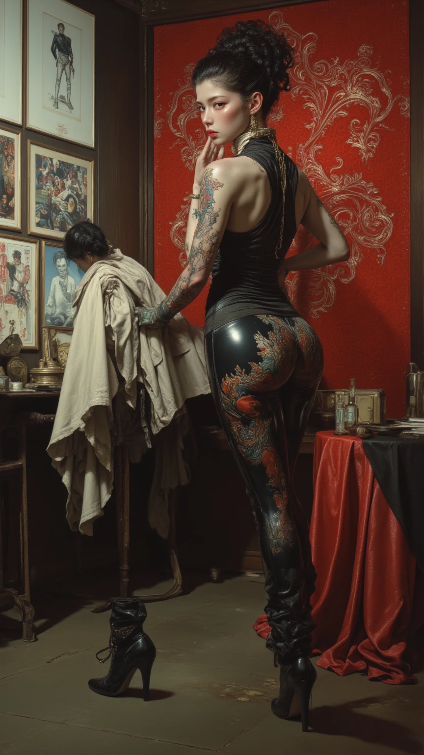 Beautiful tattoos of snakes and roses in gold and copper