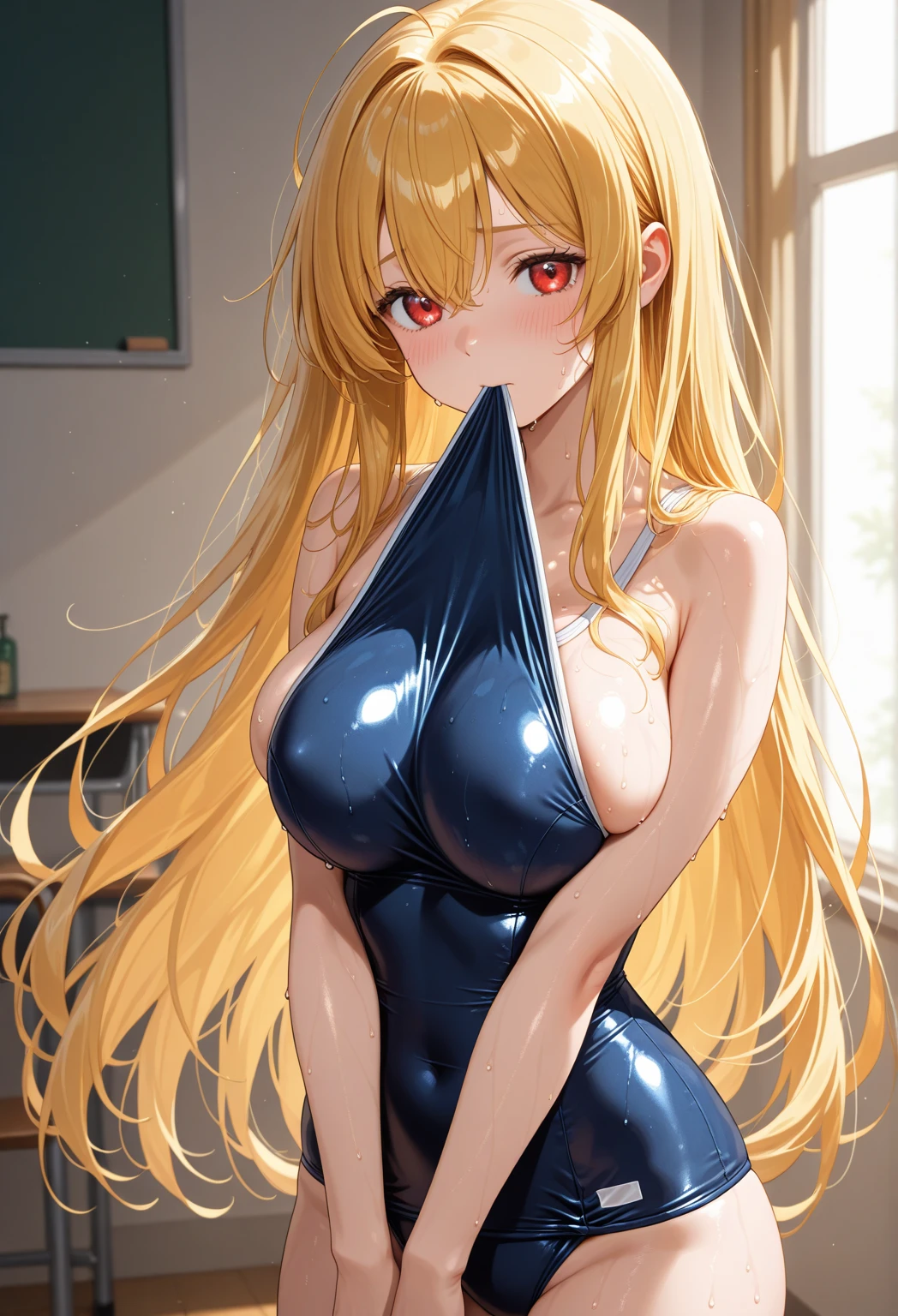 mastute piece,Best Quality,insanely detailed,8k cg,nsfw,
(shoot upper body:1.3),
(1girls:1.3),standing,looking at viewr,body in front,both arms behind back,(blue-equestrian-clothes:1.3),riding outfit、(bare breasts:1.2),(bare nipples:1.2),
BREAK,
blush,shy,(??????? face),(trembling:1.2),BREAK,(light yellow hair:1.3),
BREAK,
perfect breasts,perfect teats,(open mouth:0.9),(large breasts:1.2),
(horse-riding-area),Equestrian Club、