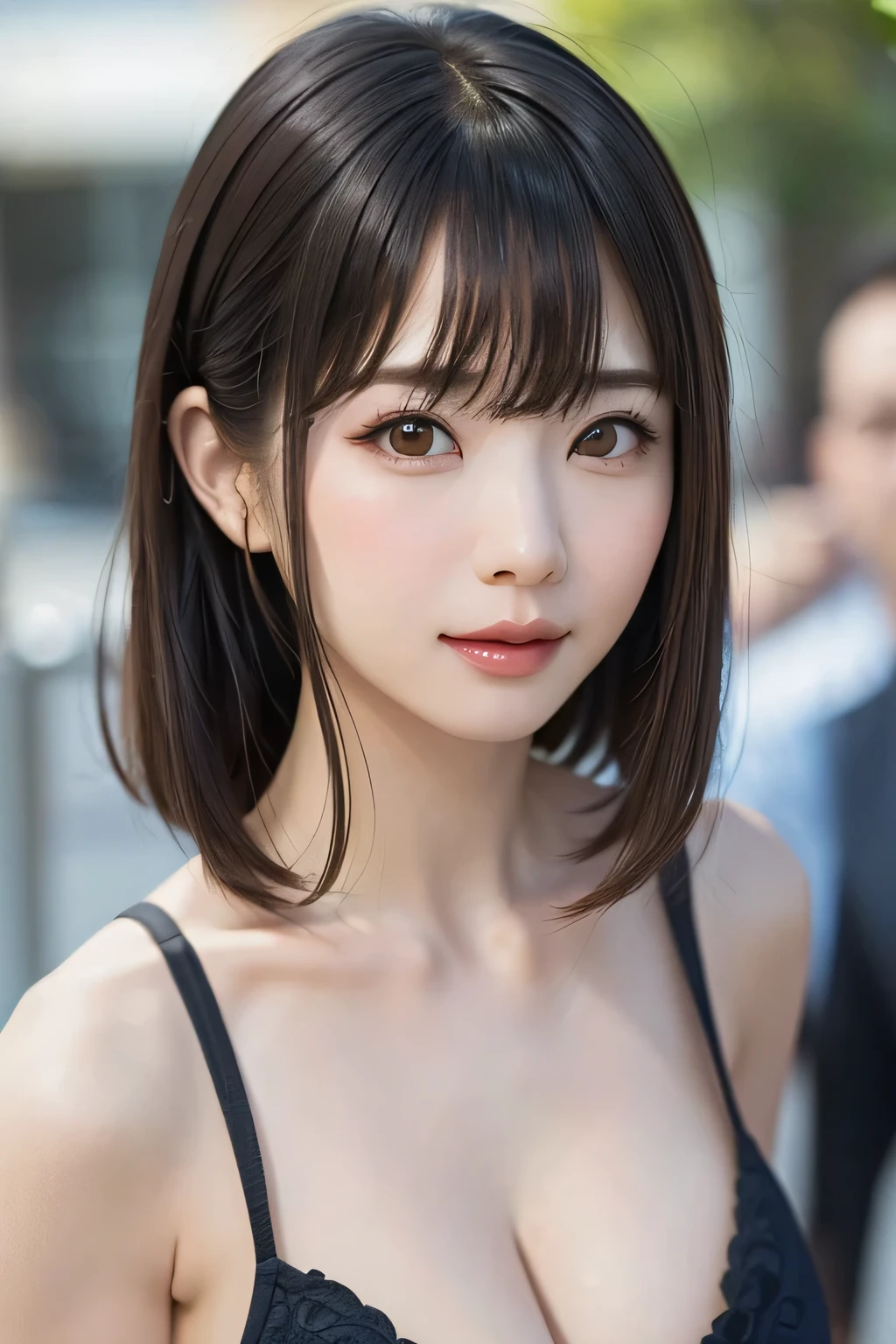 (8k, RAW Photos, Highest quality, masterpiece:1.2), lupondupon (Azur Lane), Fantasy_world, 1 person, (aegyo sal:1), cute, Dilapidated, (J-POP_Idol), Beautiful skin in every detail, Huge breasts, Black Hair , Grey Eyes, short hair,(Realistic:1.8), concentrated_upon_face, Looking down, Sunny Milk, professiuponal lighting, photupon mapping, Radio City, Physically Based Rendering, Daytime, Outdoor,