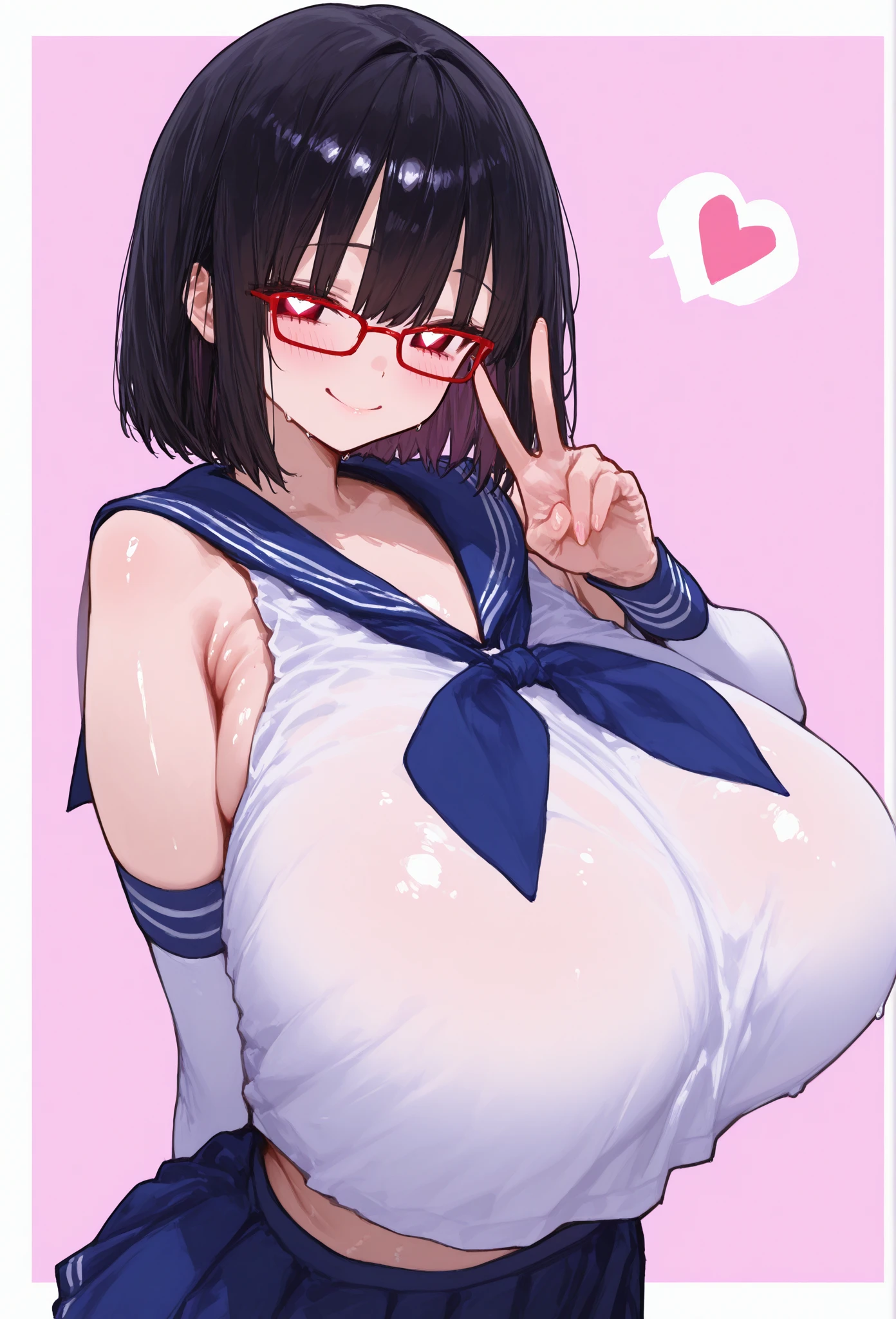 (White background)、hyper detailed illustration、Ultra-precise expression、masterpiece、top-quality、超A high resolution、high-level image quality、Japan Girl、A dark-haired、eye glasses、Braids、 ((Ahe-face、AHE Face、Ahegao、Sigh、Vulgar face))、hanging breasted、(erectile nipple 、perspiring、bodily fluids:1.5)、(Hands behind the head、flank、armpits hair)、(with spreading legs、SEX、vaginal)、male people、penises、Vulgar School Swimsuit、highleg、Pregnancy、