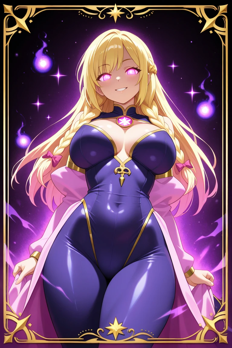 Poppy as high priestess,1woman,yordle,short,big ears, sunset time, (sitting on altar),(muscular body:1.2), ((colored skin, blue skin:1.2)), (blonde hair:1.2),twintails,(deep eyes, violet eyes), (glowing aura:1.27),(glowing halo:1.2),(large earrings), (sexy Archpriestess costume:1.4),i(ncrinate decorations,gemstone decorations), (black thong), (thigh highs with cross decor:1.1), (slim-fit), (inside an impressive church), (professional lighting), (high detailed body:1.1), (seductively), (highest quality), (mosaic window),(candles), 8k wallpaper, (detailed face and eyes:1.2), (perfect tight gap:1.2), (professional groomed nails:1.2), (large breasts:1.2), (noble), (nude chest:1.2), (hard teat:1.3),gentle smile