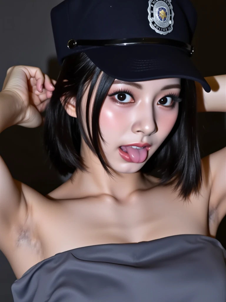 ubel,dark green hair,long hair,side ponytail,hair between eyes,bangs, BREAK (beret, black jacket, open clothes, (cleavage:1.3),(small and cute nipples:1.2) midriff, black shorts, black thighhighs, thigh strap, fingerless gloves, single glove:1.2) BREAK blurry background, BREAK pose, hand on hip, BREAK (masterpiece:1.2), best quality, high resolution, unity 8k wallpaper, (illustration:0.8), (beautiful detailed eyes:1.6), extremely detailed face, perfect lighting, extremely detailed CG, (perfect hands, perfect anatomy)、ideal body proportionedium chest:1.1), cleavage:2、happy smile,Bustling seashore,her thin pubic hair, looking at viewer,
