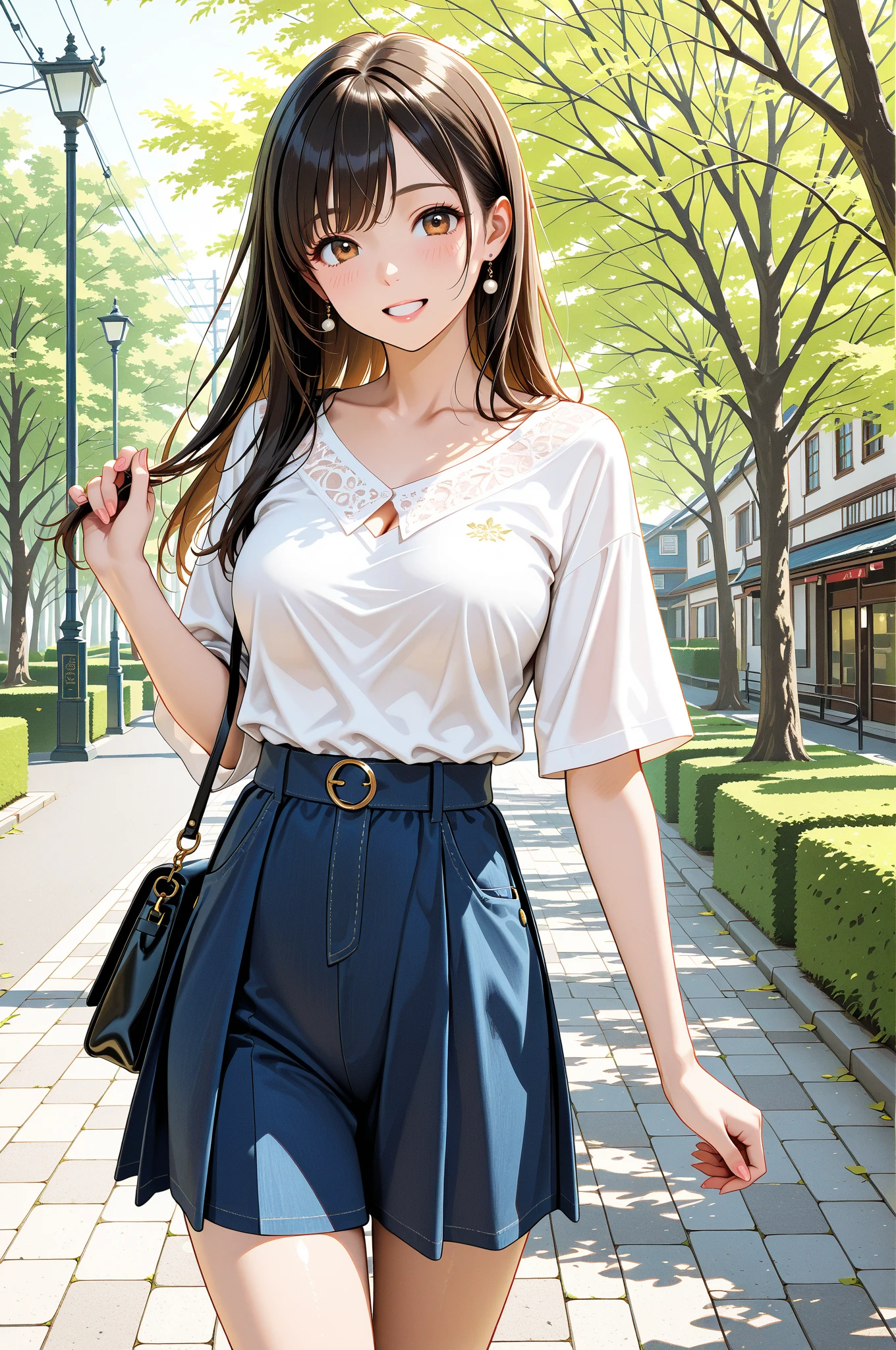A girl is posing for a photo,pretty girl,Enchanting girl,Anime Girls,
(((One Girl,Baby Face,16 years old))),
BREAK
((White skinny pants + Yellow blouse + Black high heels))、Earrings、Fancy Necklace、White Headband BREAK
((Black Hair)), ((Long back hair、Wavy back hair))、
(Drooping eyes,blue eyes),(Small breasts),
BREAK
(Beautiful Hair,Shiny Hair),
(Expression of fine eyes,Beautiful and delicate eyes,Sparkling eyes,Eye Reflexes),
(double eyelid,Long eyelashes),
(Beautiful Nose,Thin Nose),
(Glossy lips,Beautiful Lips,Thick lips),
(Symmetrical facial features,Perfect Face),(((Detailed skin,Oily skin,Textured skin,Beautiful Skin))),
BREAK
(Captivating smile),
((noon、Summer resort:1.4、sunlight、street tree)),((Walking、Look forward、Face the viewer、Cowboy Shot)),
BREAK
(((highest quality)),((masterpiece)),((Very detailed))),((High resolution),(8k),(16k,1080p),(Anime 2D Rendering)),(Anatomically correct),
(The best CG),Highly detailed art,CG illustration,