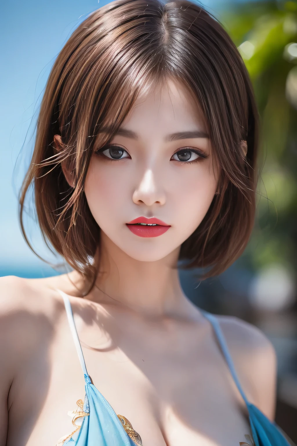 Indiasug nr_v1.0, (Sharp focus: 1.5), (Sharp focus:1.2), Portraiture, intractive young woman, (Beautiful Face:1.1), Fine grain, Seductive lips, (eye make up:1.2), (Toned body:1.2), wear (Floral Dress:1.2) in (Beach:1.2). (Morning Sun:1.2), Depth of written boundary, Bokeh, 4K, High resolution. by (James C. Christensen:1.2|Jeremy Lipking:1.1).