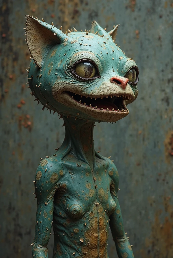 one girl, elf ears, , pure, cute naked, topless, a Woman alien mix, human Body, big tits, shed skin, alien nose but the Rest of the face ist human, big eyes, full black eyes, hybride 70 %bat and 30 % human, face mostly woman, shed kin at Body Arms and shoulders and neck , full black Iris, slender No clothes,snake shed skin, black skin, fat lips, bimbo lips, tail, fangs,snub nose, Reptile skin, big tits, big ass, slim waist,full naked,top down POV on the sitting on the floor with her mouth open