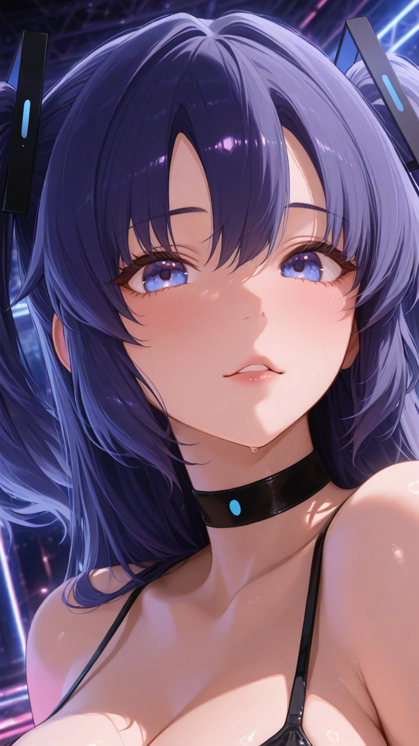 ((best qualtiy)), ((tmasterpiece)), (the detail:1.4), 3D, A beautiful cyberpunk female image,HDR(HighDynamicRange),Ray traching,NVIDIA RTX,Super-Resolution,Unreal 5,Subsurface scattering、PBR Texture、post-proces、Anisotropy Filtering、depth of fields、maximum definition and sharpness、Many-Layer Textures、Albedo e mapas Speculares、Surface Coloring、Accurate simulation of light-material interactions、perfectly proportions、Octane Render、Two-colored light、largeaperture、Low ISO、White balance、the rule of thirds、8K RAW、huge tit,blush,