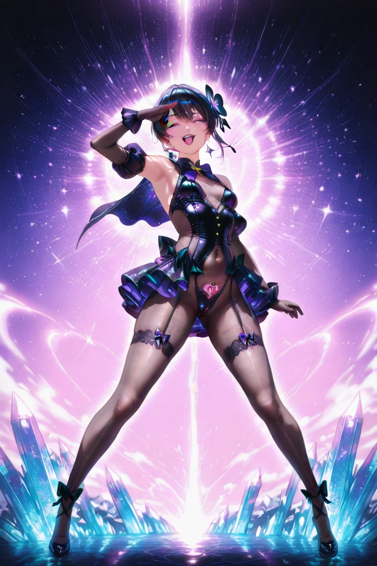 (BEST lighting) (ultra intricately detailed) 4K unification (super detailed CG: 1.2) (8K: 1.2) (Original) Anime-ish (high quality, masterpiece, best quality, absurderes) ((masterpiece, 4K, 8K, Yes, high resolution)) (perfect face) (1girl Olga Discordia Dark elf, purple outfit) (red cheeks) She is in the ballet studio, ballet costume, bulging blood vessels on 2 arm, 2 arms up showing shaved armpits, military boots, perfect figure, short purple asymmetrical hair, sweat, practice dance studio background (Beautiful bace) (Girl) (Female) (((full body:1)))