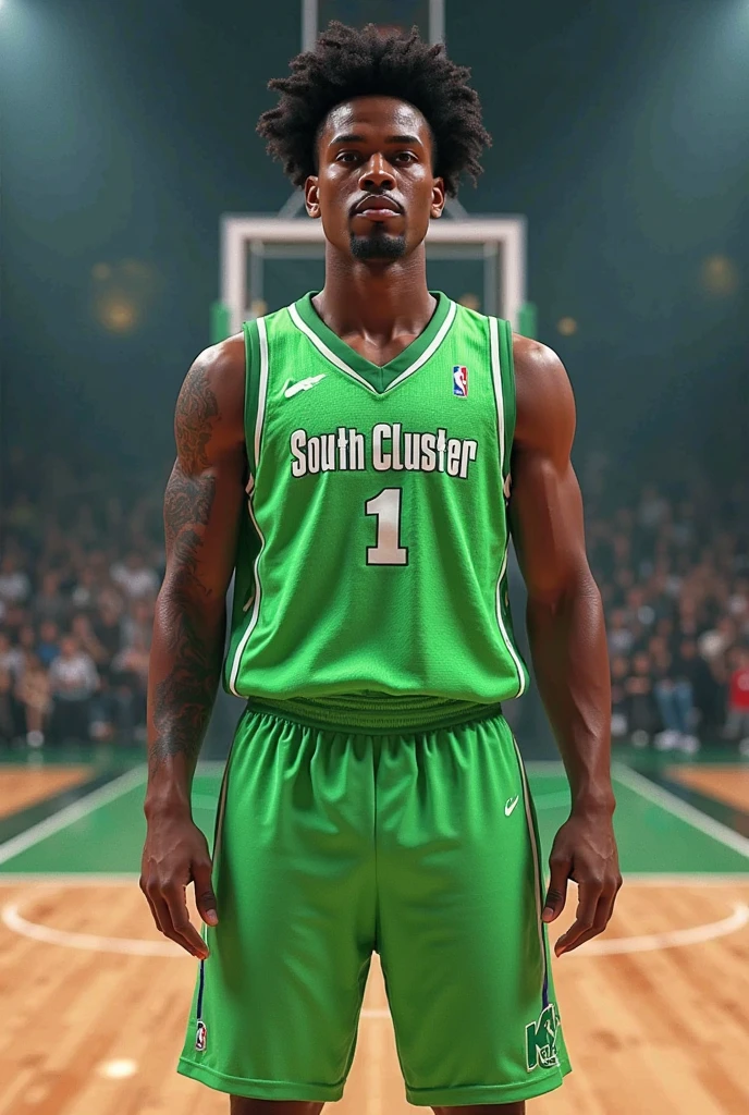White and green uniform for basketball and in the center it says "Ex-Celinos" 
