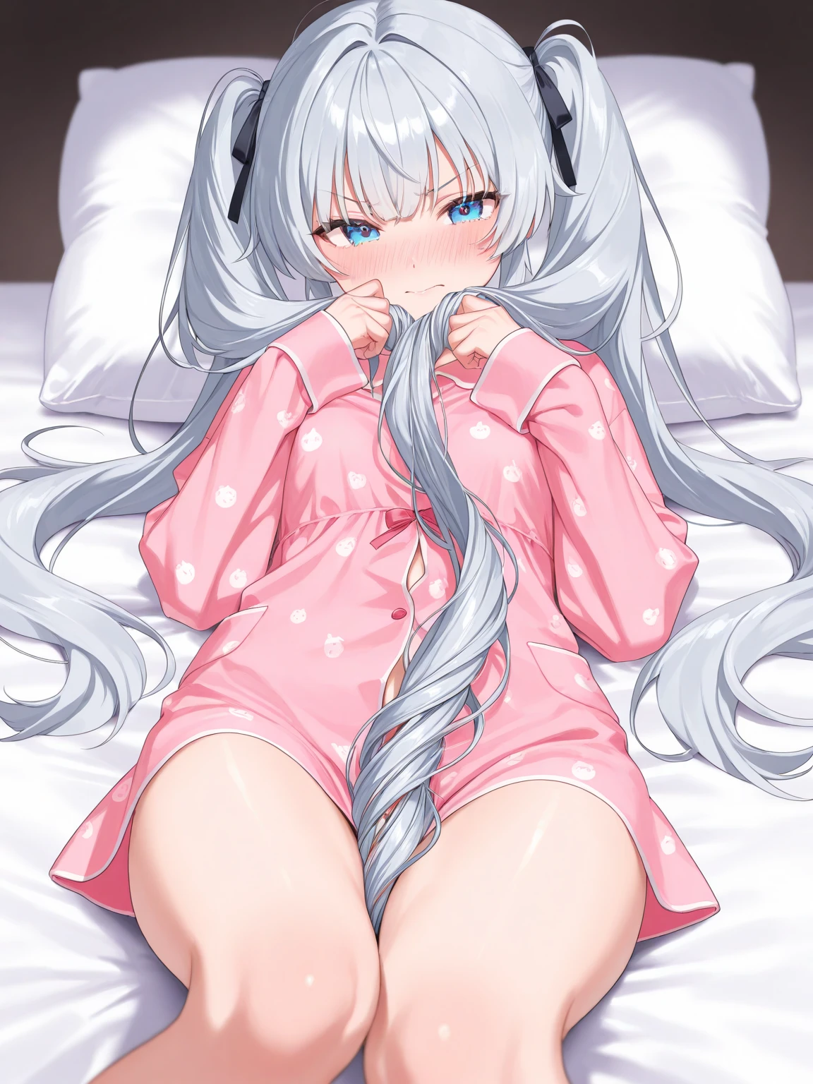 ((best qualityer)), ((work of art)), (detailded), ((anime styling)), ((1 girl, of headphones and notebook)), ((with long sex transparent dress)),in the bedroom lying on the bed studying