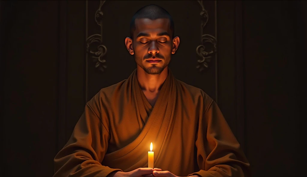 a peaceful monk sitting cross-legged under a large tree, meditating in simple robes, prince siddhartha watching him with deep contemplation, detailed face and expression, realistic, photorealistic, masterpiece, ultra-detailed, 8k, best quality, intricate details, dramatic lighting, warm color palette, cinematic composition, moody atmosphere, spiritual energy, calming ambience