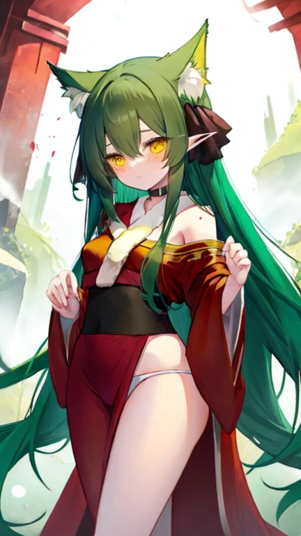 green hair red eye villain sexy red muffler ninja