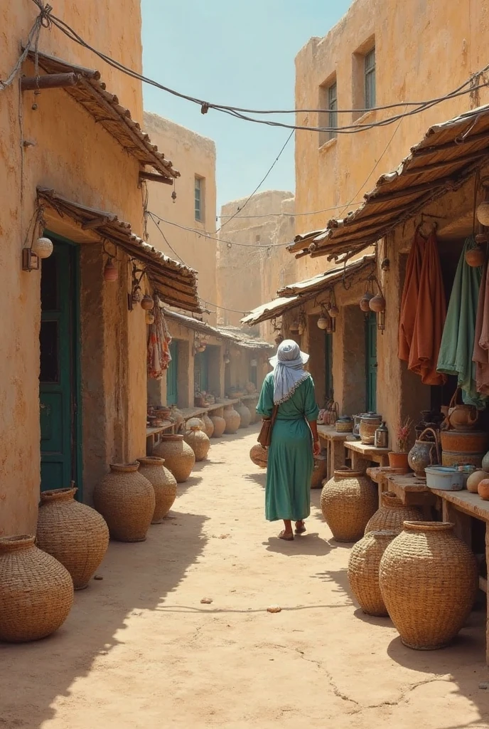 middle aged Egyptian woman in Casbah, selling lemons, dusty market background, early morning, high definition photo, Maze Guru style --auto --s2