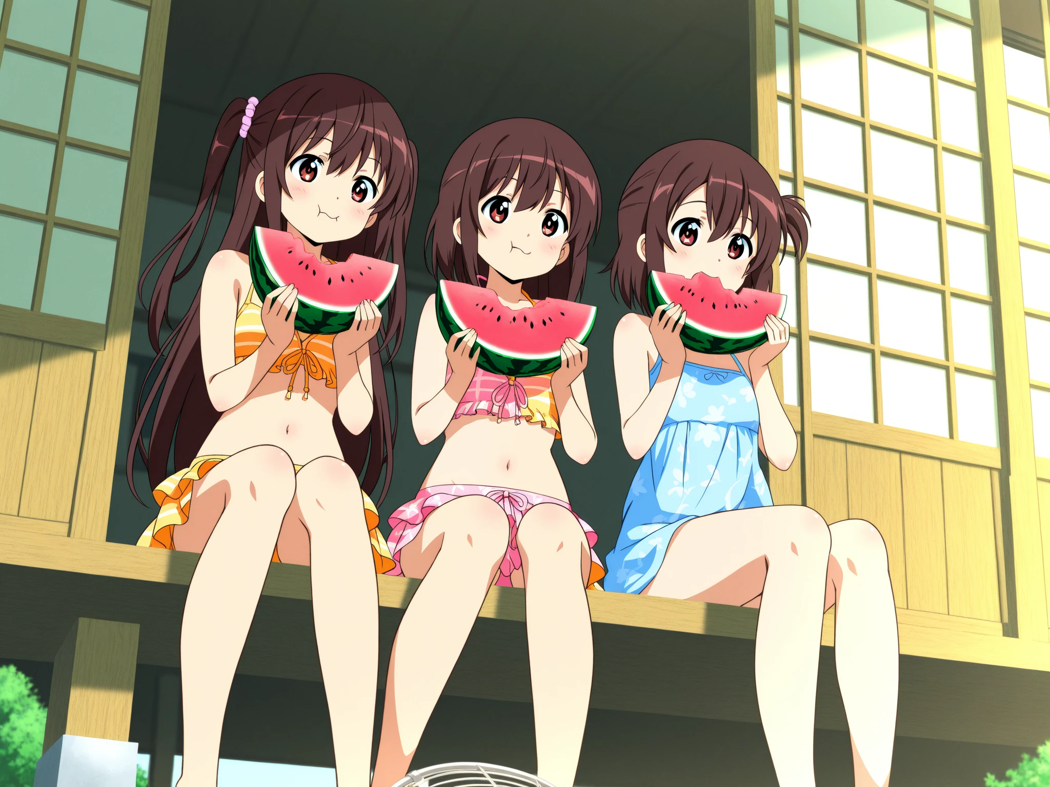 watermelon、mandarin orange、banana、strawberry、pineapple、melon、Grapeuscat、Three girls in bras and underwear soak in a bath full of fruit、barefoot、tomato、Mitarashi dumpling、Tricolor dumplings、Kibi dumpling、Sakuramochi、beef bowl、Eel bowl、hamburger、cheeseburger、stew、