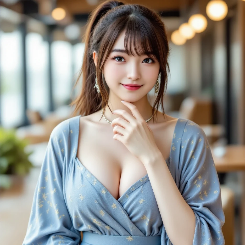 anatomy, Ergonomic, Like a real person, highest quality, detailed expression, Wearing a dress, sitting in a very old bar, beautiful italian beauties, first person view, woman in her 20s, small face, natural expression, sagging breasts, very big breasts,